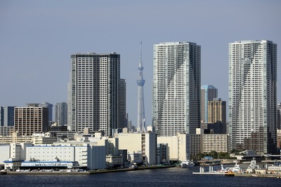 勝どきのタワマンと東京スカイツリー