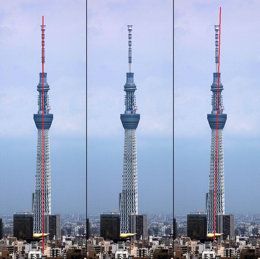 2011年7月26日の東京スカイツリー 自宅から なぜ曲がって見えるか考えてみた 東京スカイツリー定点観測所