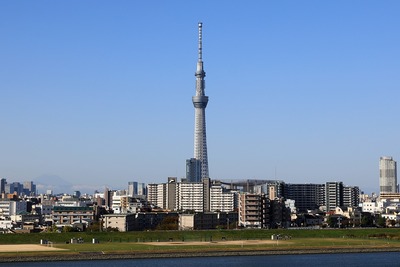 首都高C2から見た東京スカイツリーと富士山