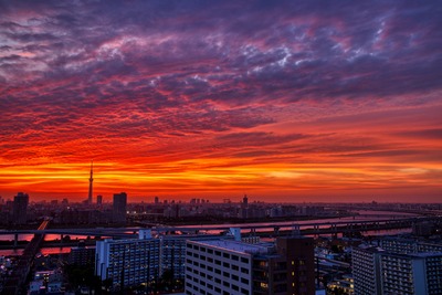 東京スカイツリーある夕焼け