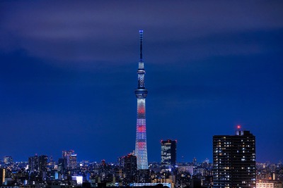 ラグビー日本代表をイメージした赤白の特別ライティング