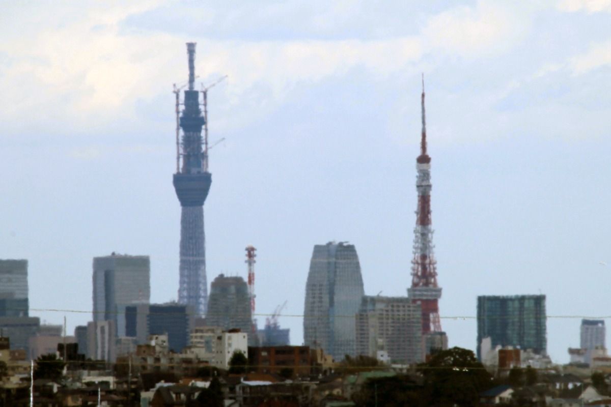 東京スカイツリーと東京タワーが並んで見える 11年1月30日 東京スカイツリー定点観測所