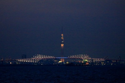 東京スカイツリーと東京ゲートブリッジ夜景