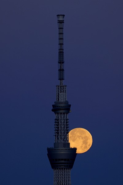 満月と東京スカイツリー