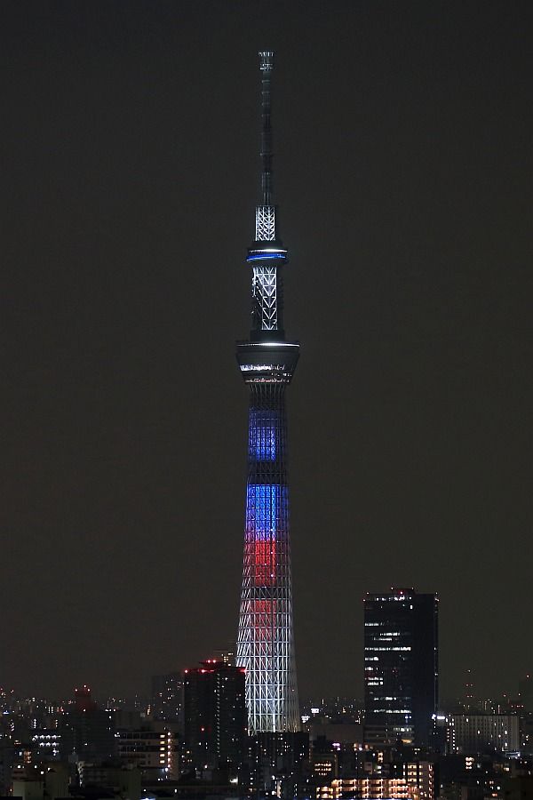 赤青な東京スカイツリーの試験点灯 15年10月30日 東京スカイツリー定点観測所