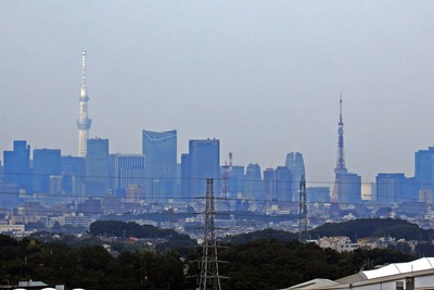 モザイクモール港北の観覧車から見た東京スカイツリーと東京タワー