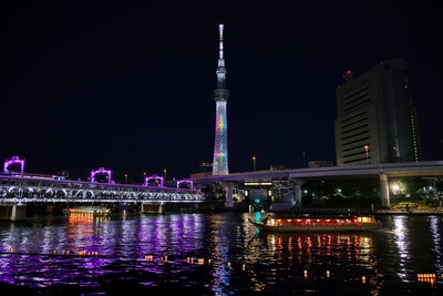 隅田川とうろう流しと東京スカイツリー