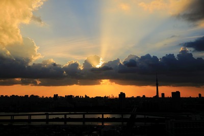 東京スカイツリーのある東京夕景