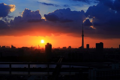 東京スカイツリーのある東京夕景
