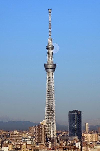 満月と東京スカイツリー