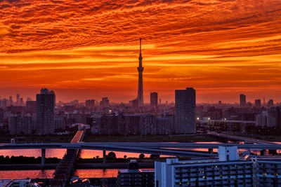 東京スカイツリーある夕焼け