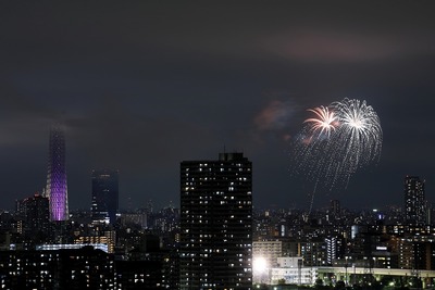 東京スカイツリーと亀戸地区夏まつり