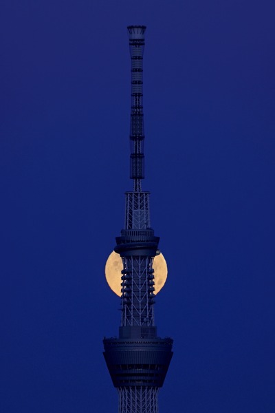 満月と東京スカイツリー