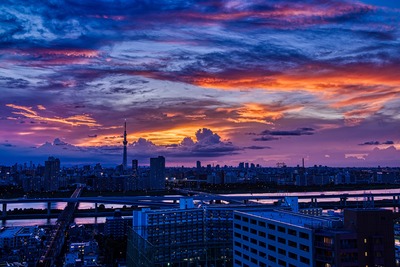 東京スカイツリーのある夕焼け