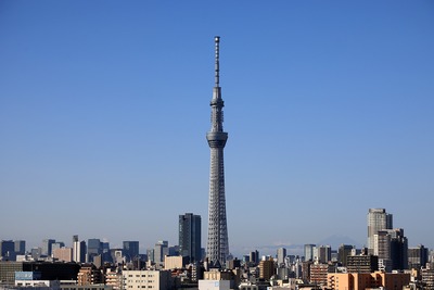 首都高C2から見た東京スカイツリーと富士山