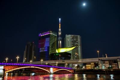東京スカイツリーとハロウィンカラーの吾妻橋
