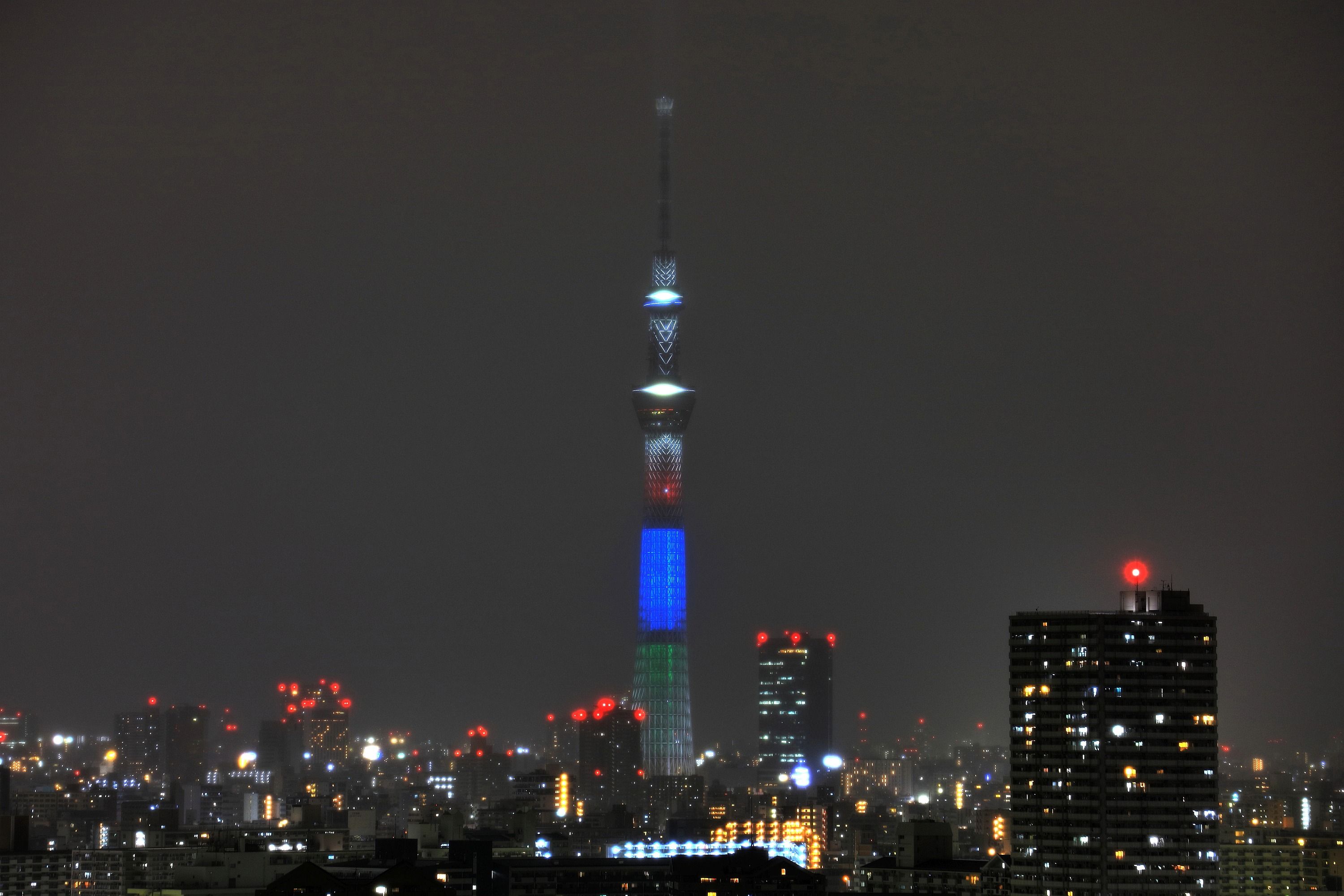 赤 青 緑 のアギトスカラーの東京スカイツリー夜景 18年3月9日 東京スカイツリー定点観測所
