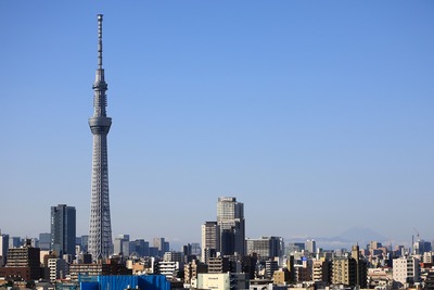 首都高C2から見た東京スカイツリーと富士山