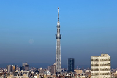満月と東京スカイツリー