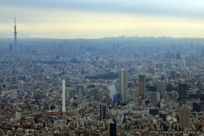 池袋の超高層ビル群と東京スカイツリーの空撮
