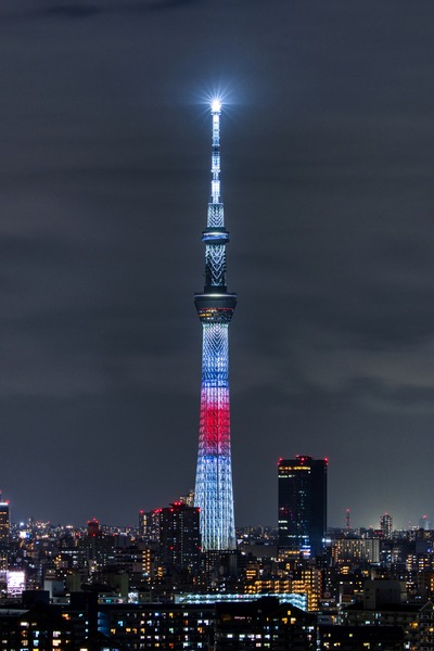 日本国旗の東京スカイツリー