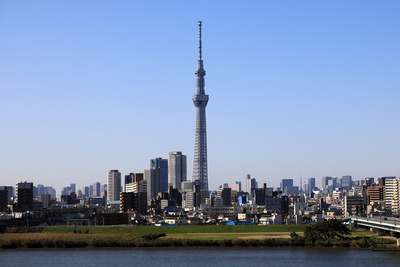 首都高C2から曳舟のタワーマンション群と東京スカイツリー