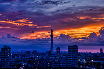 東京スカイツリーのある夕焼け