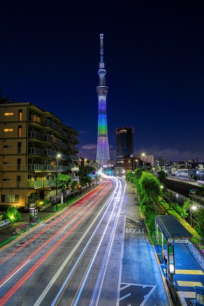 柳橋歩道橋から見た7周年ライティング