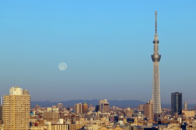 満月と東京スカイツリー
