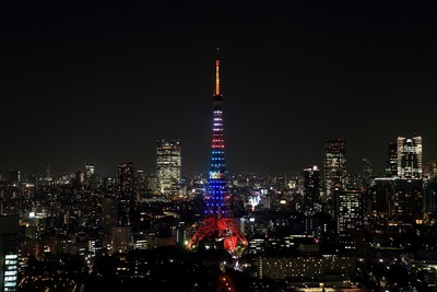 世界貿易センターから見た東京タワーの2020五輪誘致特別ライトアップ