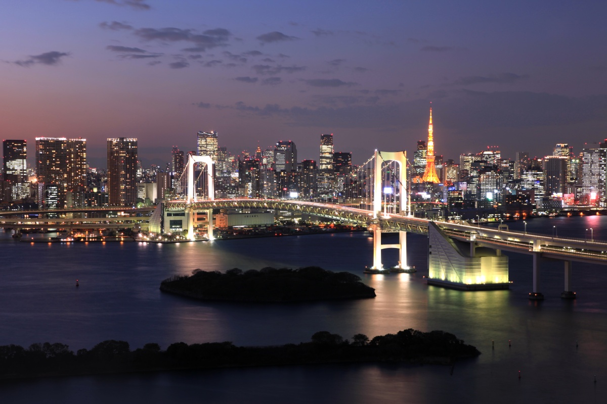 フジテレビからレインボーブリッジ 東京タワーのある夜景 超高層マンション 超高層ビル