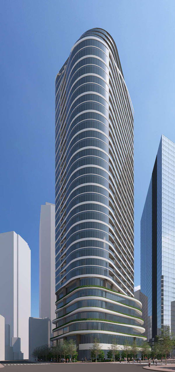 (仮称)西新宿六丁目西・新宿中央公園北西地区第一種市街地再開発事業 交差点からの見え方