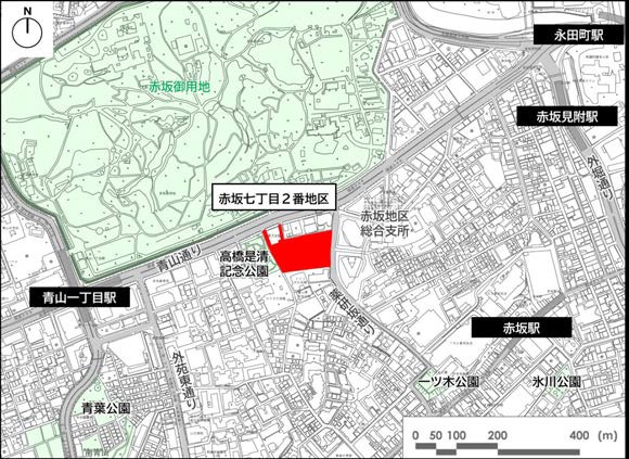 赤坂七丁目2番地区第一種市街地再開発事業 位置図