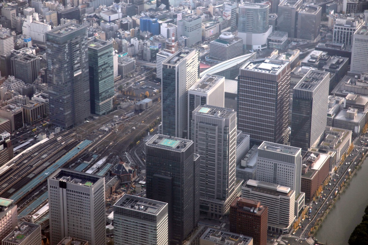空撮 東京駅周辺の超高層ビル群 超高層マンション 超高層ビル