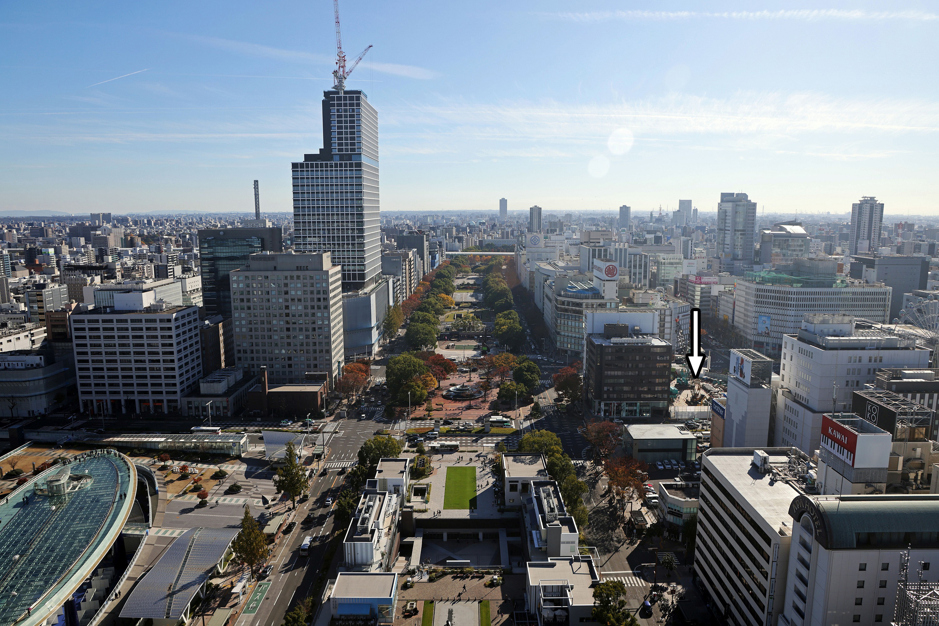 地上41階、高さ211m「(仮称)錦三丁目25番街区計画」の建設状況