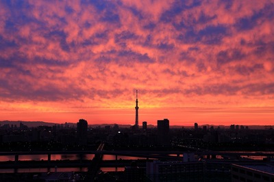 東京スカイツリー方面の夕焼け