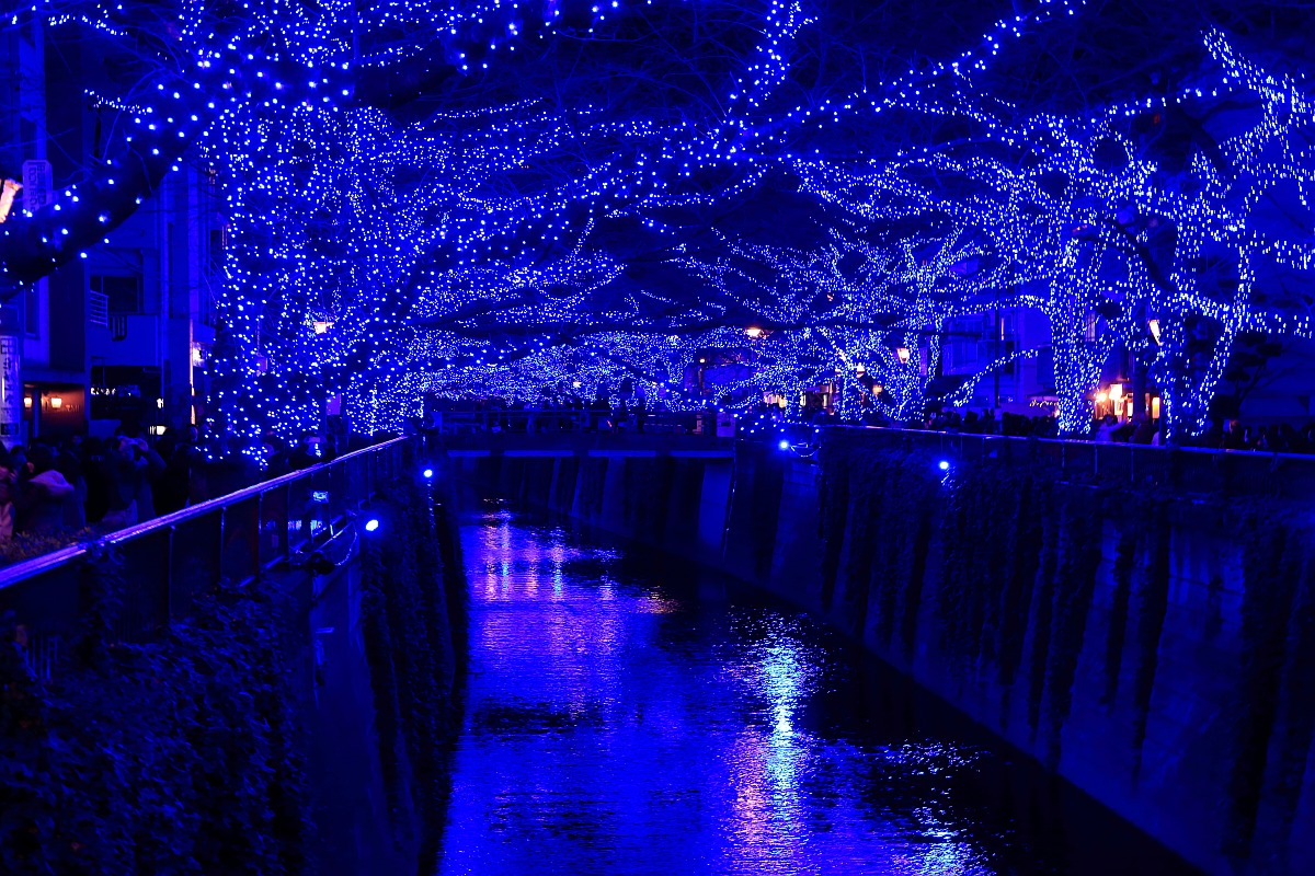 中目黒の青の洞窟と東京駅メモリアルライトアップ 超高層マンション 超高層ビル