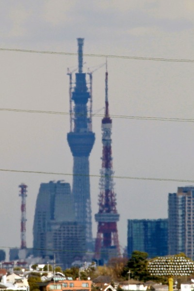 並んで見える東京タワーと東京スカイツリー