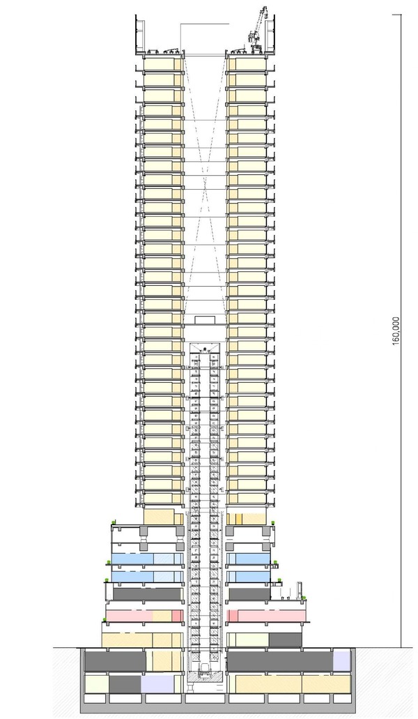 (仮称)西新宿六丁目西・新宿中央公園北西地区第一種市街地再開発事業 南北断面図