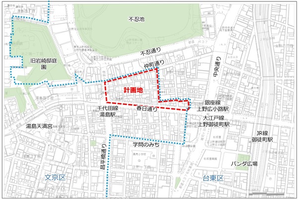 湯島三丁目地区第一種市街地再開発事業 位置図