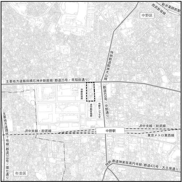 (仮称)中野四丁目西地区市街地再開発事業 事業区域位置図