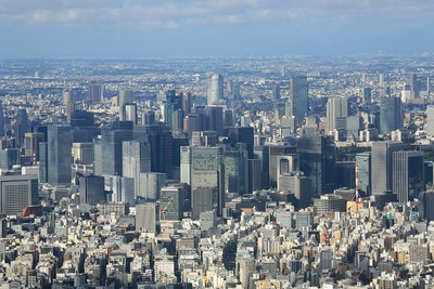 スカイツリーから見た東京駅周辺の超高層ビル群