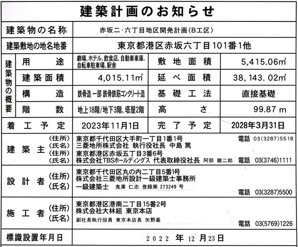 赤坂二・六丁目地区開発計画(B工区) 建築計画のお知らせ