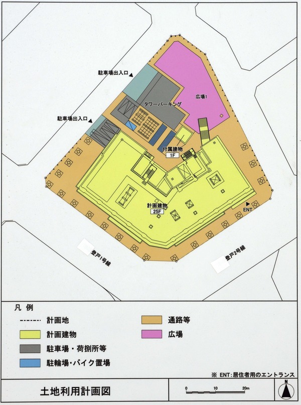 (仮称)神奈川県川崎市多摩区登戸51街区計画 土地利用計画図