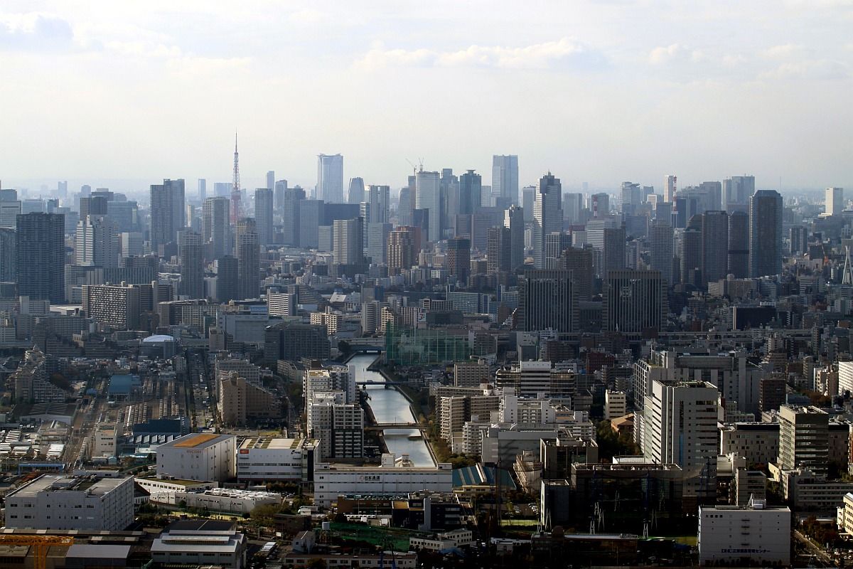 荒川上空から見た東京の超高層ビル群 超高層マンション 超高層ビル