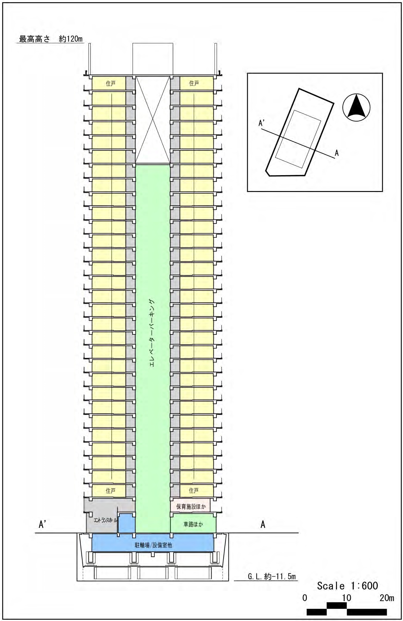 高さ約120m「(仮称)芝浦二丁目計画」の建設地の様子(2018.3.18 高さ約120m「(仮称)芝浦二丁目計画」の建設地の様子(2018.3.18