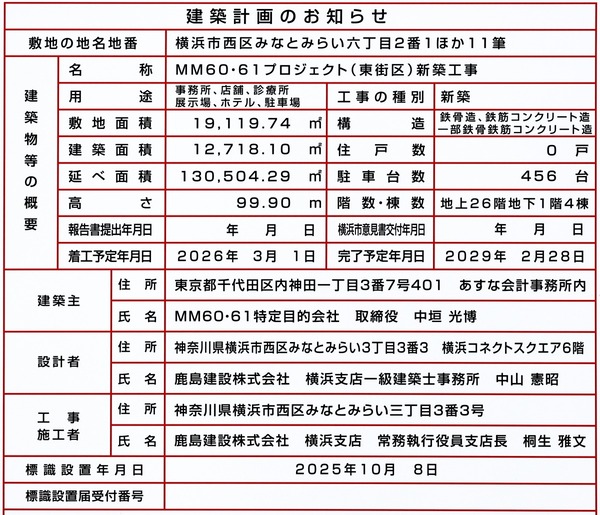 MM60¡¦61¥×¥í¥¸¥§¥¯¥È(Åì³¹¶è)¿·ÃÛ¹©»ö ·úÃ۷ײè¤Î¤ªÃΤ餻