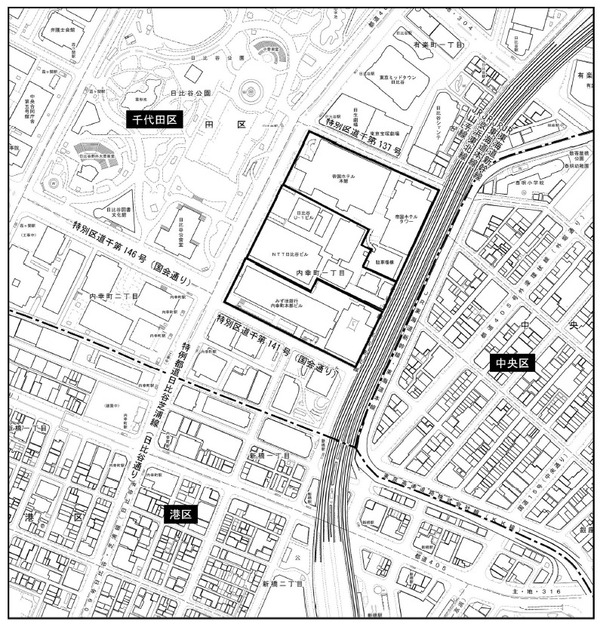 (仮称)内幸町一丁目街区 開発計画 計画地の現況図
