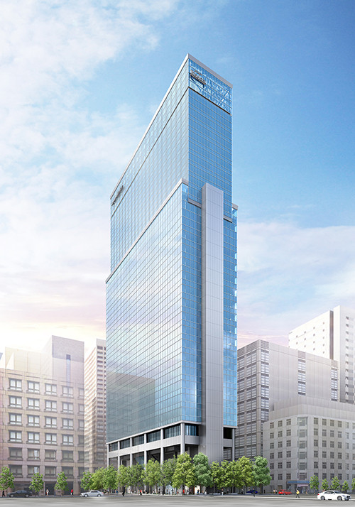 高さ136.84m「(仮称)新橋一丁目ビル 新築工事」の建設地の様子