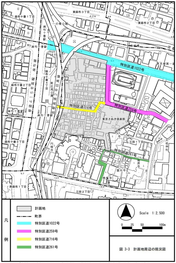 三田小山町西地区第一種市街地再開発事業 計画地周辺の現況図